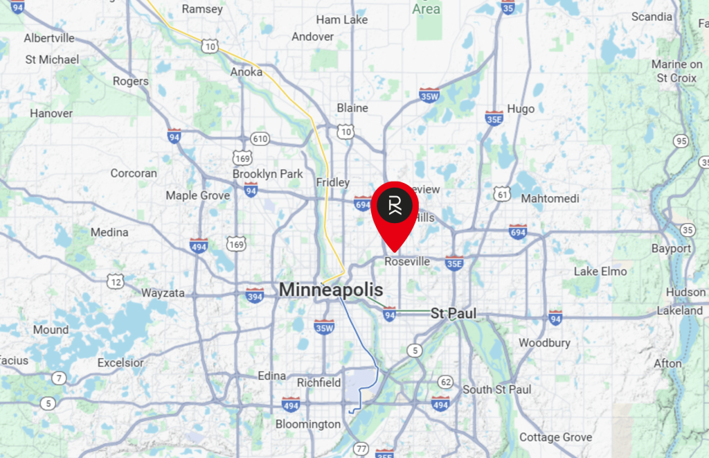 Map to Roseville, MN and Rosedale Center